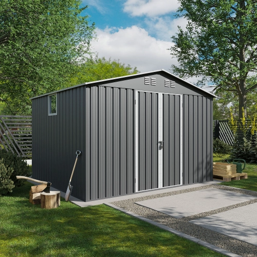 Domek narzędziowy metalowy NORDVIC 283x251 cm - Ocynkowany, Dwuspadowy Dach, Wentylacja, Light Grey